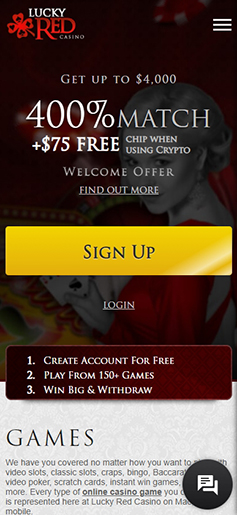 Mobile casino homepage